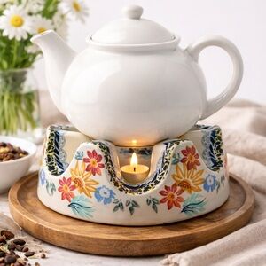 Polish Pottery Tea Warmer | Handmade in Poland Floral Stoneware | Microwave Safe